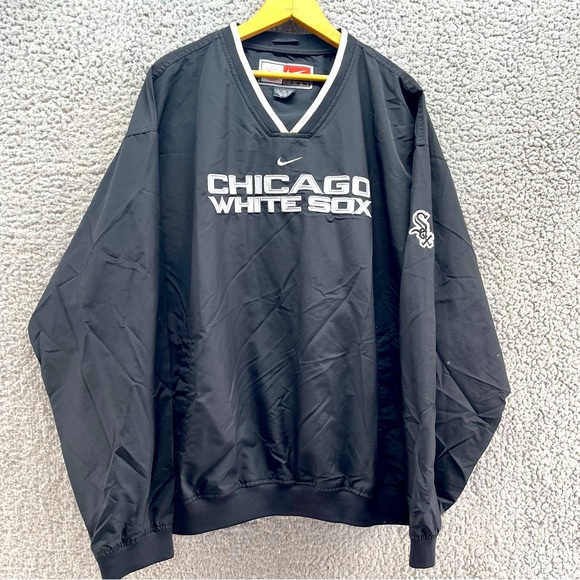 Vintage Nike Chicago White Sox Center Swoosh Jacket Pullover Black XL MLB Y2K - Picture 1 of 6